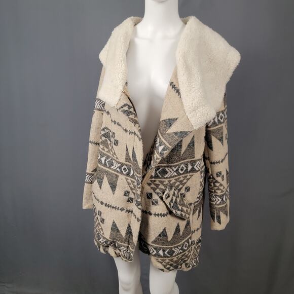 Kendall & Kylie Aztec Sherpa Collar Jacket Beige Tribal Pattern Boho Chic - Picture 5 of 16